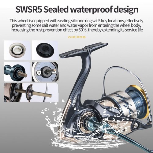 Lightweight Saltwater Spinning Reel for Multi-Water Lure Fishing, Carbon Fiber Body, Waterproof Seals, Anti-Tangle tech, Smooth Casting, Left-Right Interchangeable Handle (Air3000Pro)