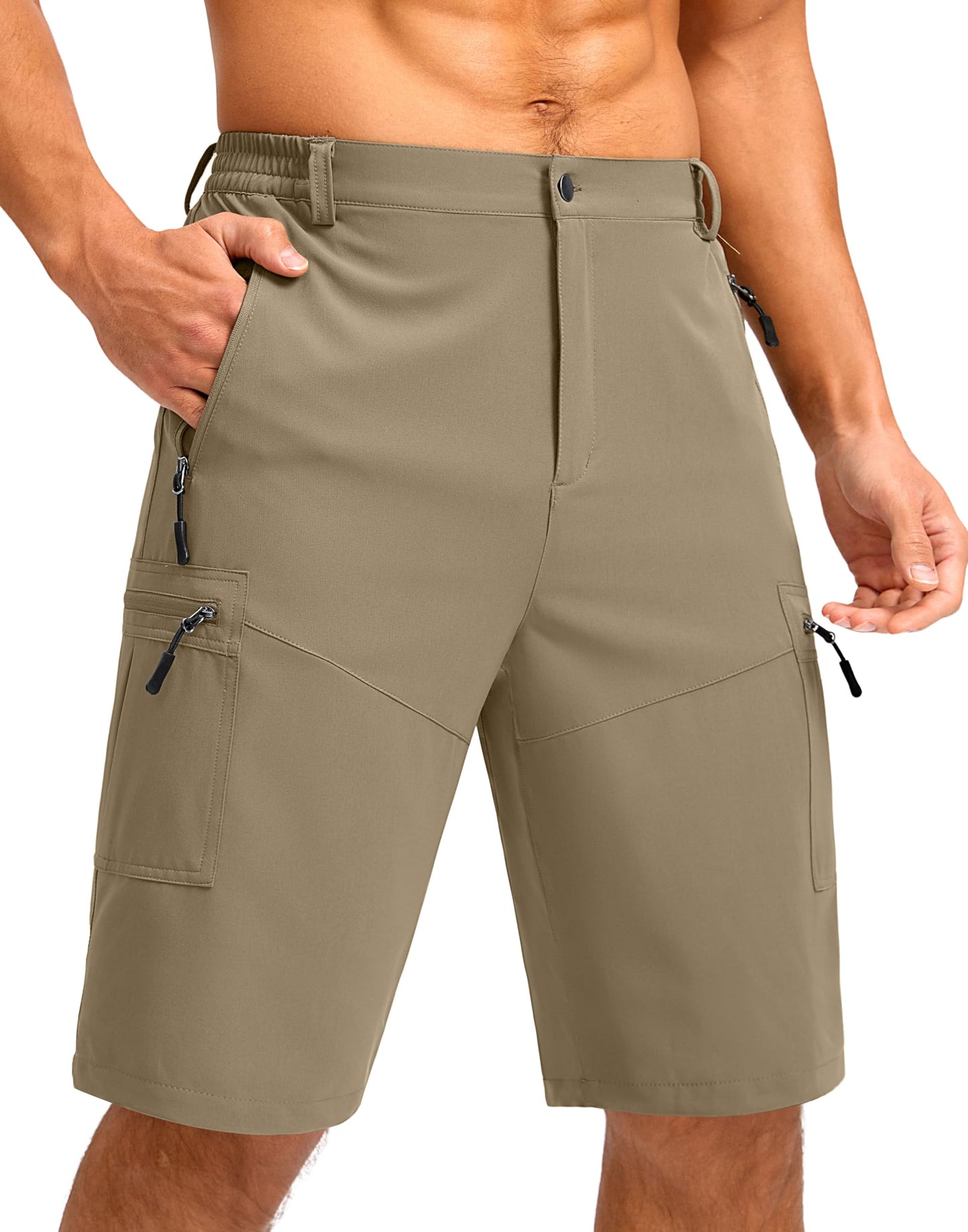 Pudolla Men's Hiking Shorts 11" Lightweight Cargo Work Shorts for Men Summer Travel Golf Casual Outdoor with 5 Pockets(Dusty Khaki Medium)