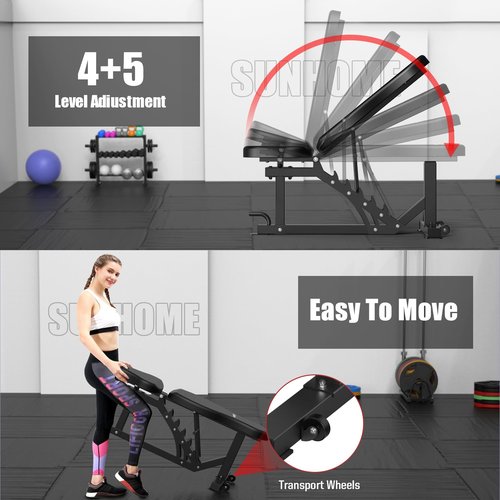 SunHome Smith Machine with Bench and 230LBS BP, 2000LBS Power Cage Squat Rack with Smith Bar, Two LAT Pull-Down Systems, Cable Crossover Machine and and More Cable Attachment for Home Gym