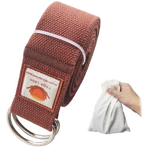 8ft Cotton Yoga Strap for Stretching with a D-Ring, Thick Cotton Nylon Yoga Belt with Extra Safe Metal Loops with Bag Set, 250g Nylon Durable Fitness Stretch Belt with Buckle As Physcial Therapy Bands Workout (Brown)