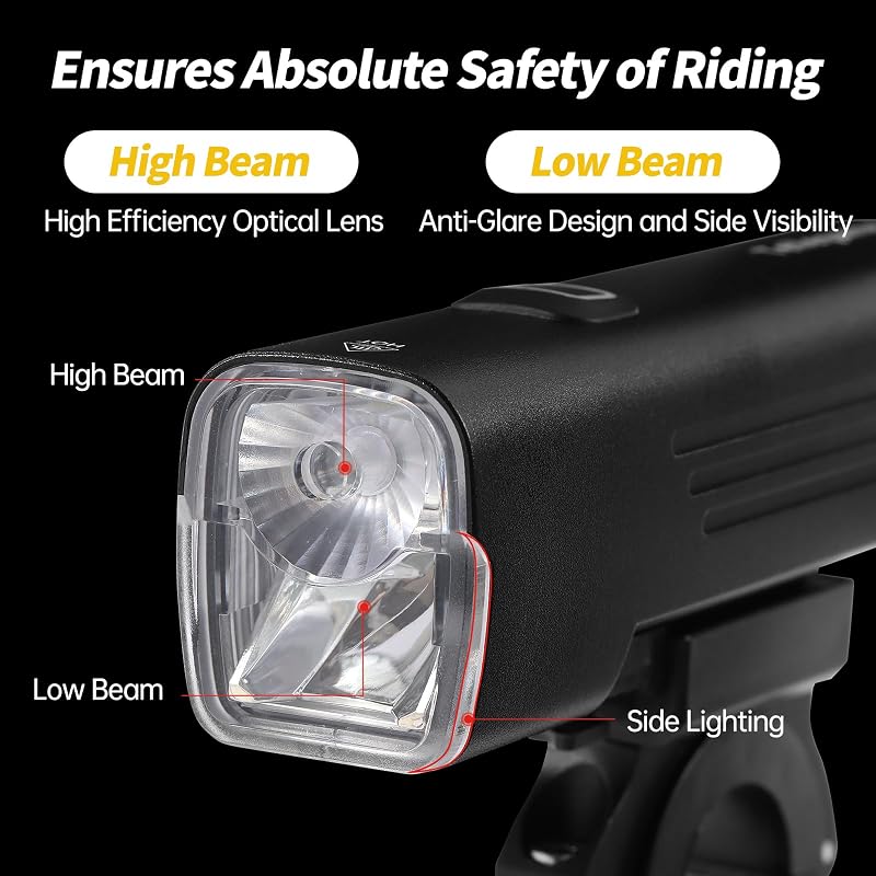 Bike Lights Set 2400 Lumens USB-C Rechargeable Front & Tail Light IPX6 Aluminum