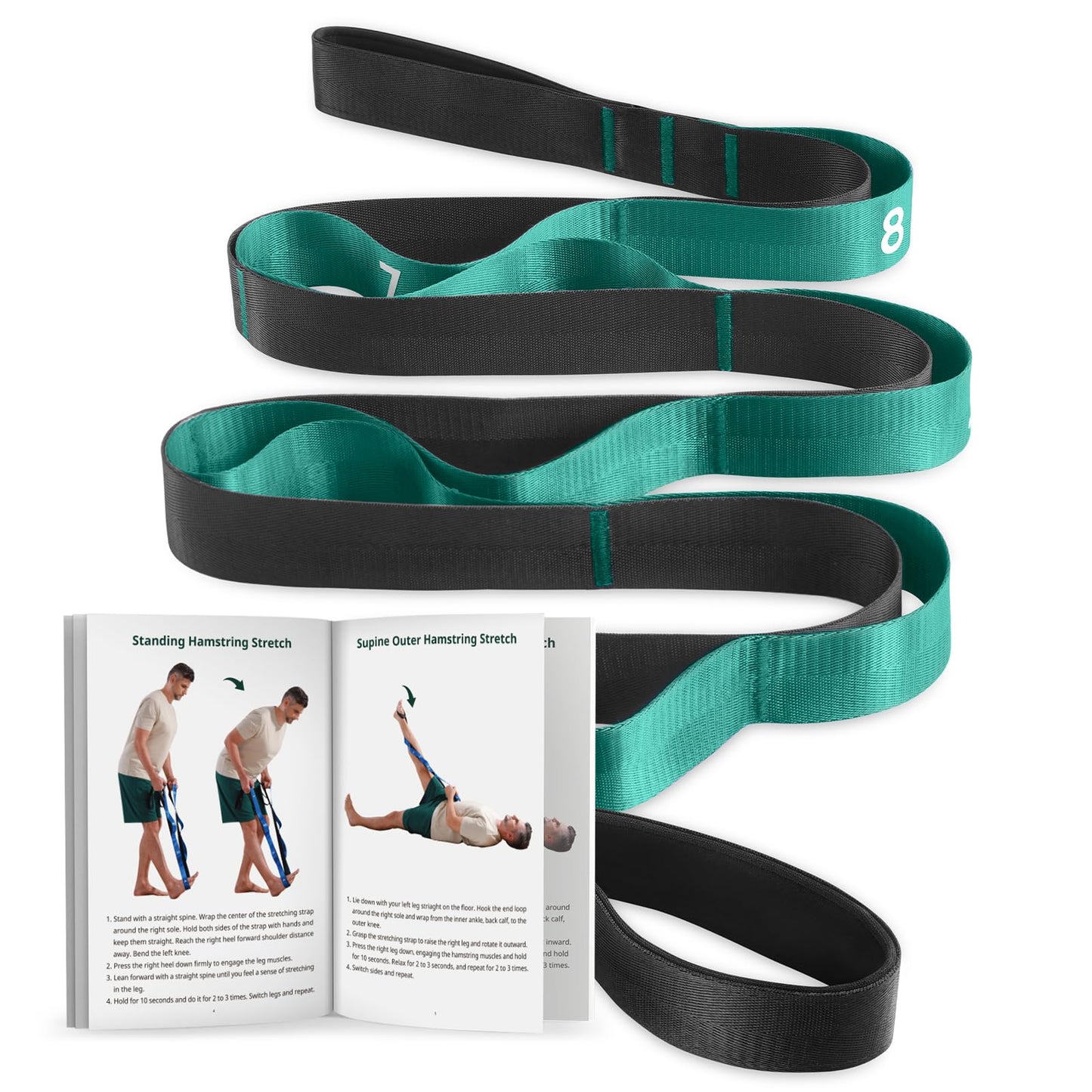 Trideer Stretching Strap & 3PCS Resistance Bands Set – Non-Elastic Stretch Strap & Elastic Bands for Safe Stretching, Mobility, Physical Therapy, Rehab, Recovery, Yoga & Home Exercise (Green)