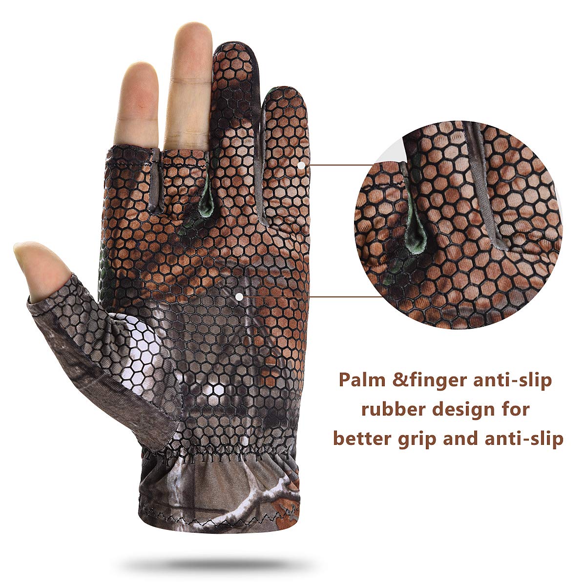 EAmber Camouflage Hunting Gloves Fingerless Gloves Pro Anti-Slip Sun Protection Lightweight Fishing Archery Accessories Hunting Outdoors (M)