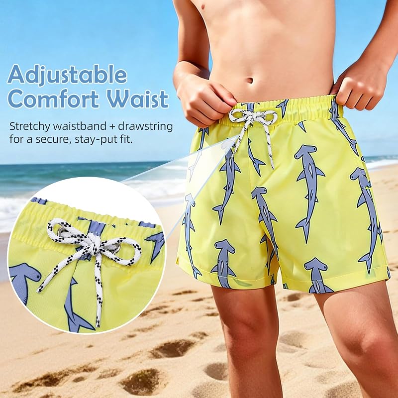 Durio Kids Quick Dry Swim Trunks - Yellow Shark, 12-18 Months