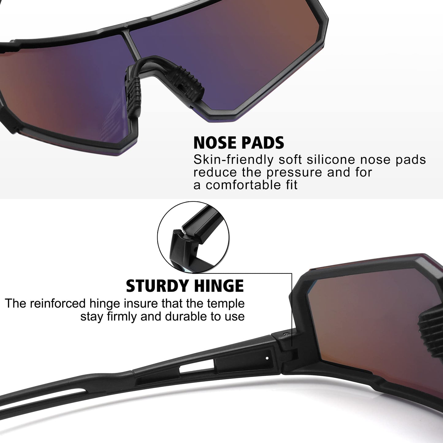 STORYCOAST Polarized Sports Sunglasses for Men Women,Bike Glasses Driving Fishing Cycling Mountain Bike Sunglasses UV400 Protection Black Frame-Gold Mirror Lens