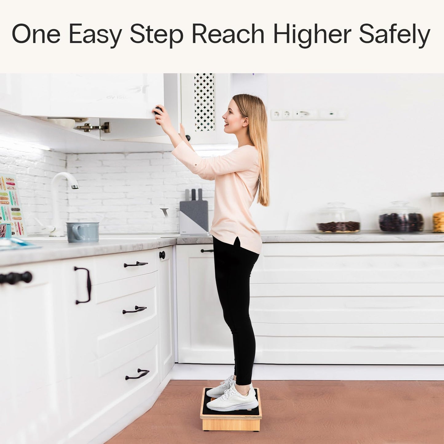 StrongTek 3.5" One Step Stool for Adults & Seniors, Sturdy Wooden Riser with Non-Slip Rubber Top, 440 lb Capacity, No Assembly Required, Portable for Kitchen, Bathroom, Bedside