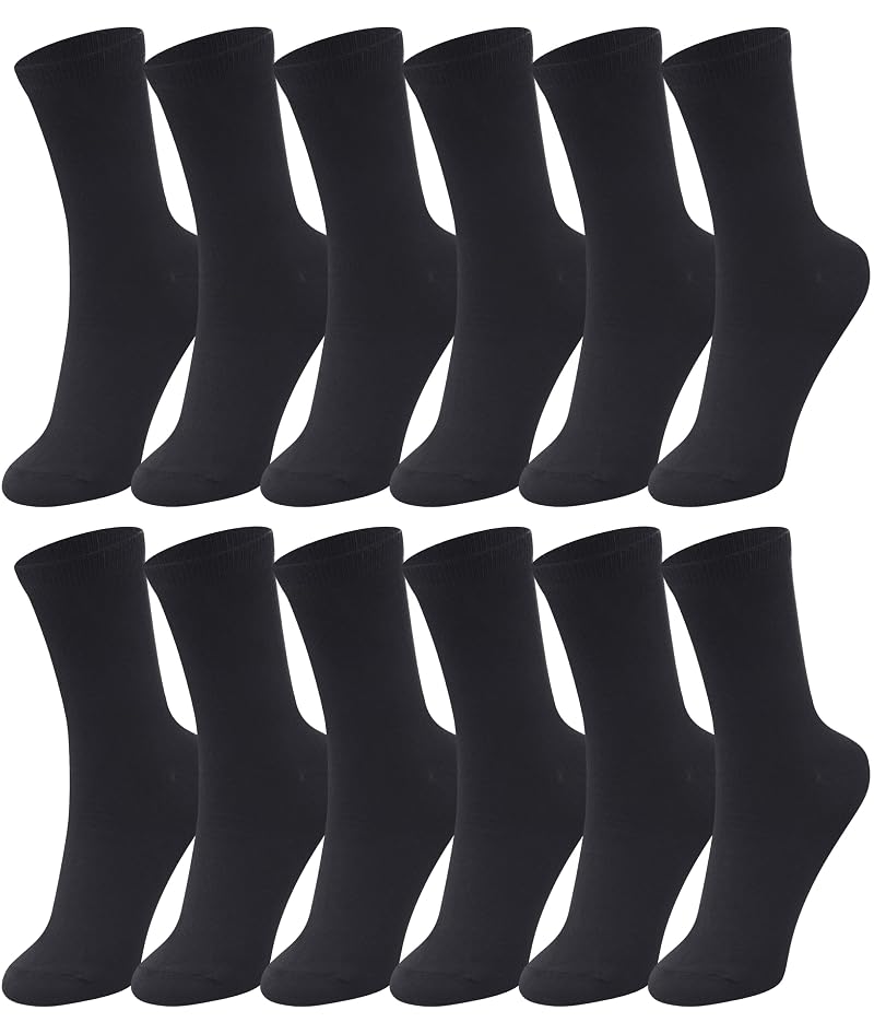 Duufin Black 12 Pairs Women’s Mid Calf Crew Socks, Size 9-11 - Variation: Black+9-11