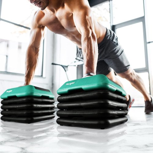 Yes4All 16"x16" Height-Adjustable High Step Aerobic Platform with 4 Risers for Home Gym Exercise Fitness Workout, Cardio and Jumping (Green)
