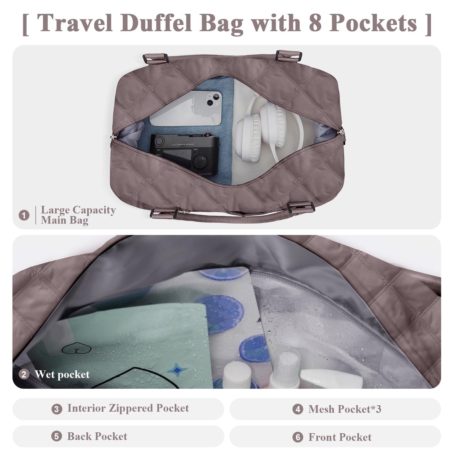 Travel Duffel Bag,Overnight Weekender Bags for Women with Wet Pocket
