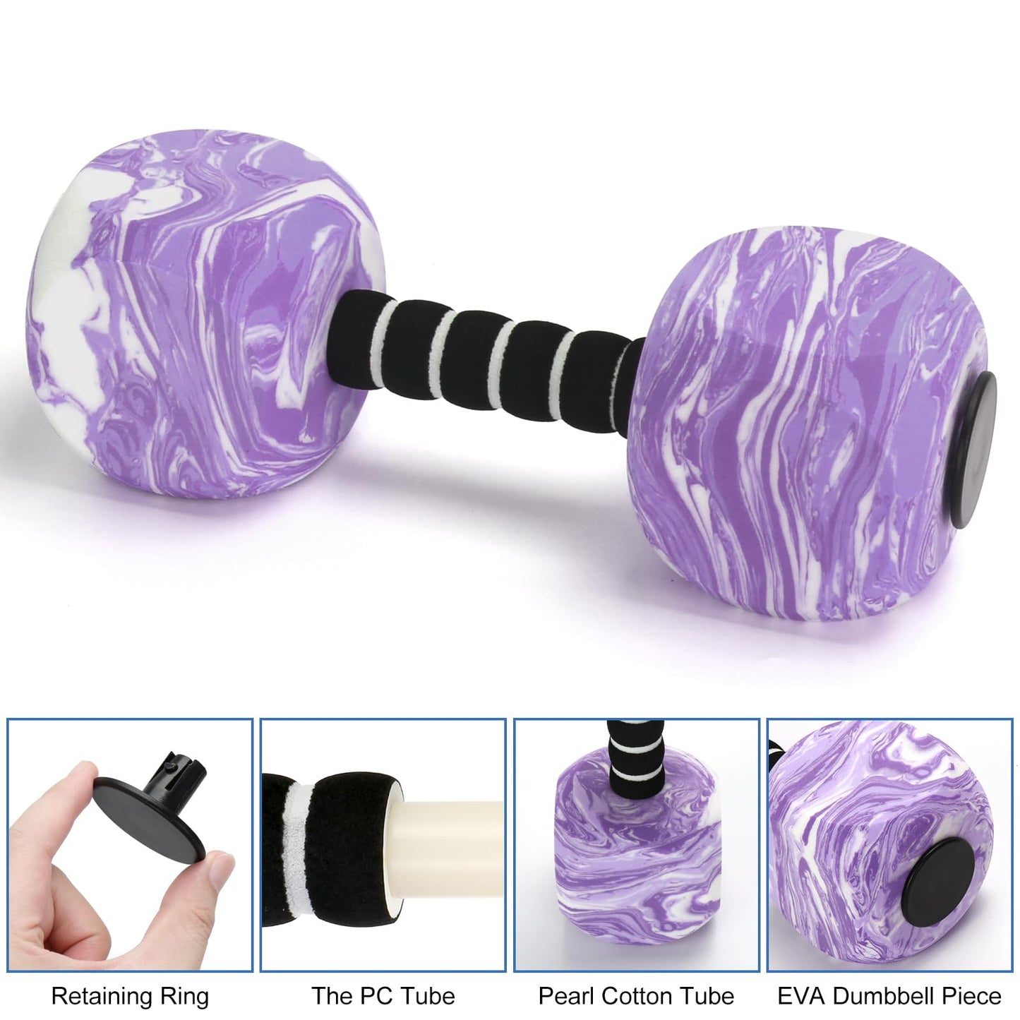 2Pack Water Dumbbells, Aquatic Exercise Dumbbells, EVA Foam Barbells for Men Women Youth Water Workouts (Purple+White)
