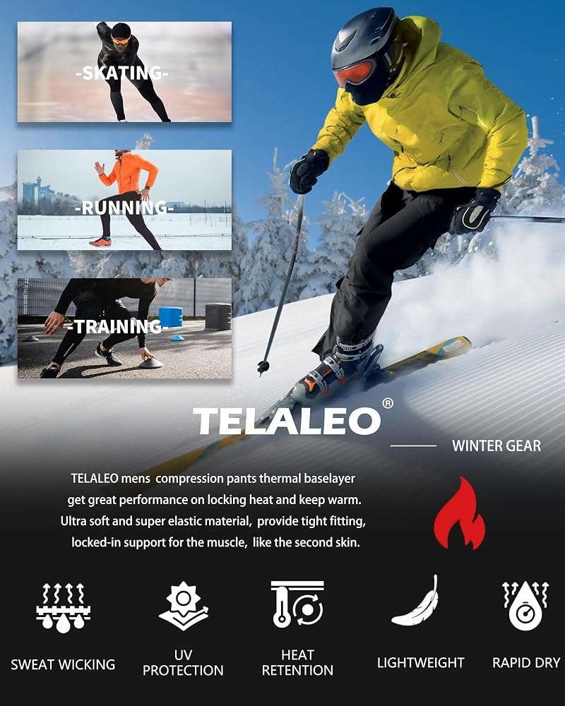 Thermal Compression Pants for Men — Fleece Lined Long Johns, 4 or 5 Pack, TELALEO (5black, Large) Variation