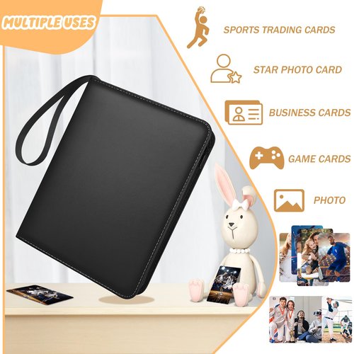 9 Pockets Trading Card Binder with 900 Double-Sided Pockets, PU Zipper Top Loader Binder with 50 Removable Sleeves for Basketball Baseball Football Playing TCG Card