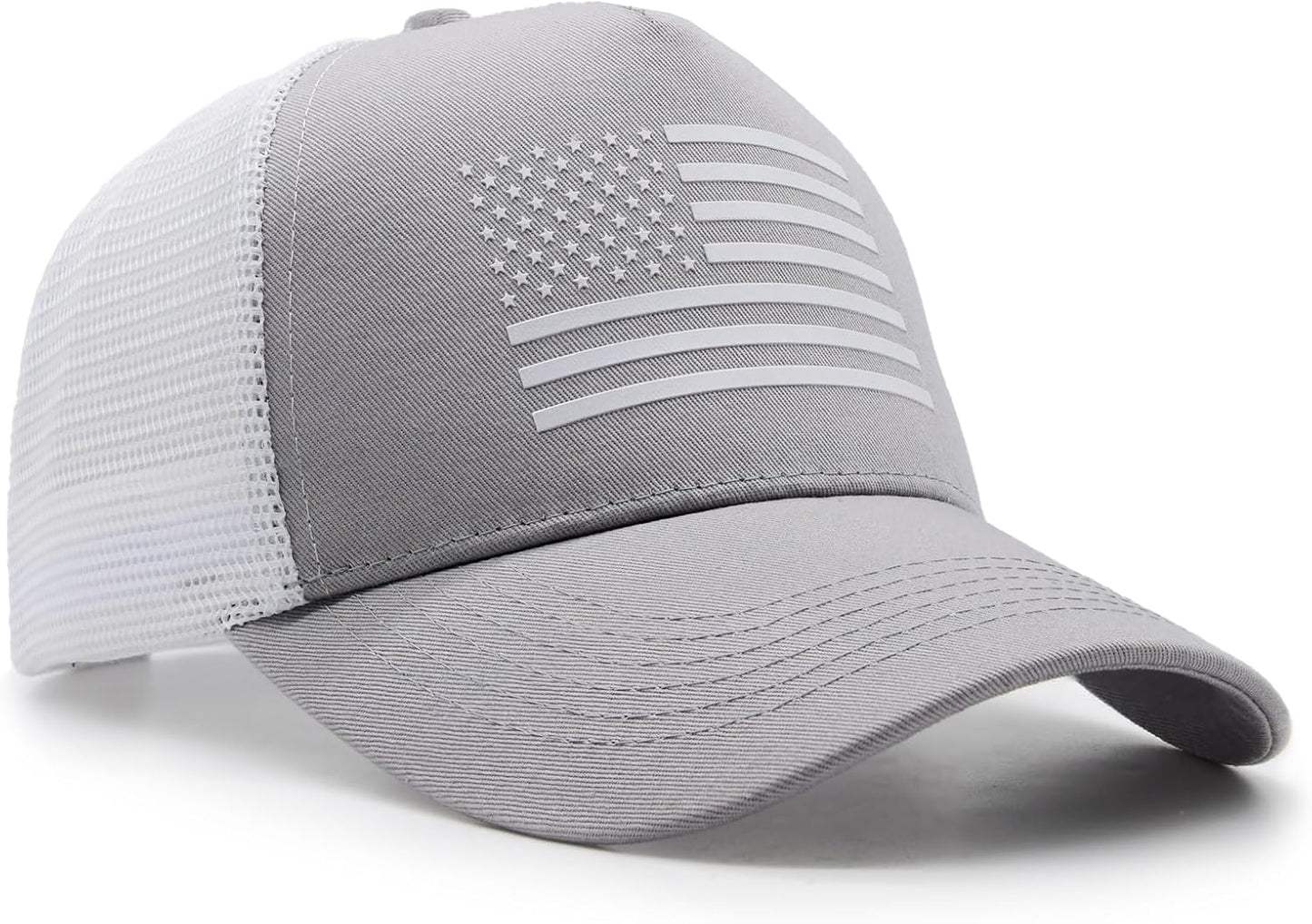 2 Packs American Flag Trucker Hat, Adjustable Mesh Snapback USA Flag Baseball Caps for Men Women