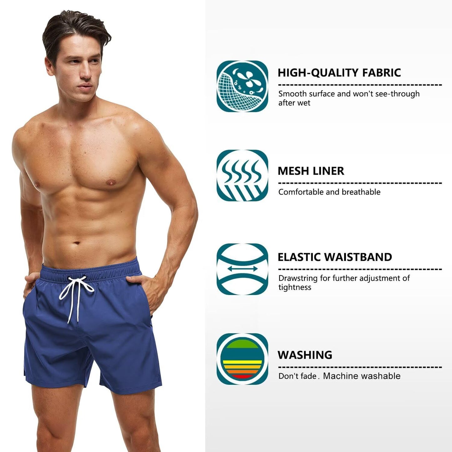 Tyhengta Men's Swim Trunks Bathing Suits with Zipper Pockets and Mesh Lining Navy 34