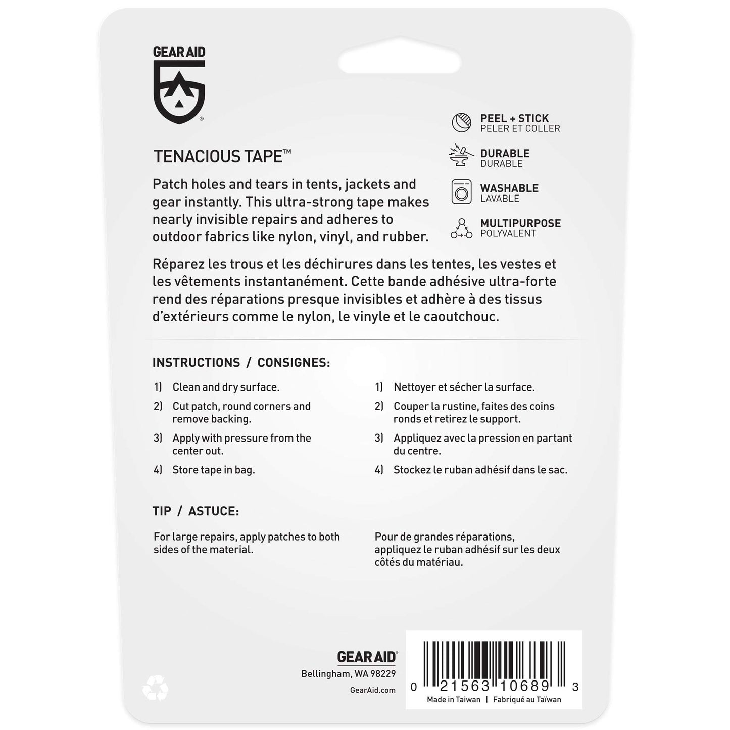 Gear Aid Tenacious Clean Tape 3x20 Black Mcnett 10689, Medium