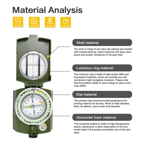 American Style Professional Military Compass, Metal with Lens Magnification - Waterproof, Shockproof & Night-Glow Dial for Outdoor, Camping, Hiking Survival Gear (Army Green)