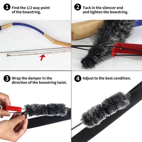 SOPOGER Archery Bow String Silencers - 2 Pair Rabbit Fur String Dampener & String Separator Recurve Bow Stabilizer Bowstring Dampener for Longbow Traditional Bow Hunting Shooting Practicing (Black)