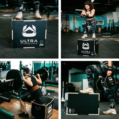 Ultra Fitness Gear Wooden Plyo Box, 31 Plyometric Jump Training Squat, Step Up, Jumps & More Workout Size S, M, L, XL, Home Gym Exercise Equipment (Black Anti-Slip, X-Large 30/24/20)
