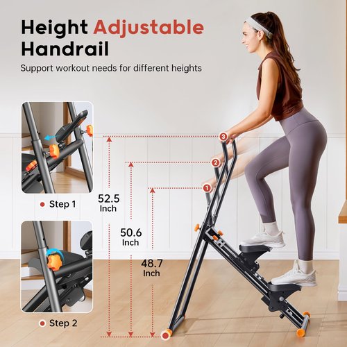 HitGo Foldable Stair Stepper Machine - Vertical Stair Climber for Home Gym, Full-Body Cardio Workout Equipment with Adjustable Handlebar & Pedals, Extended Step Range Design
