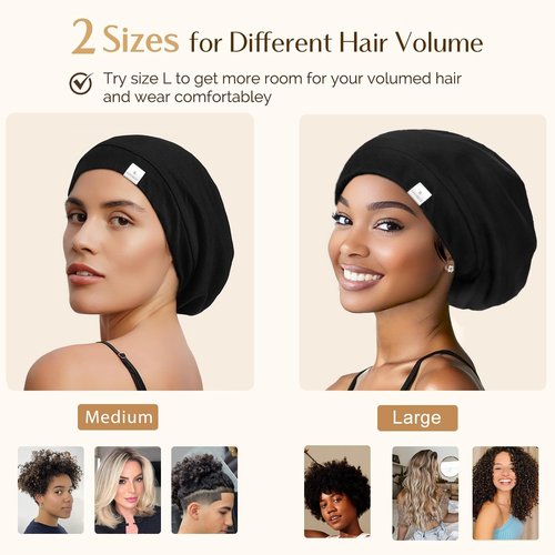 YANIBEST Silk Satin Bonnet Hair Wrap for Sleeping - Adjustable Stay on Silk Lined Slouchy Beanie Hat for Curly Hair and Braids