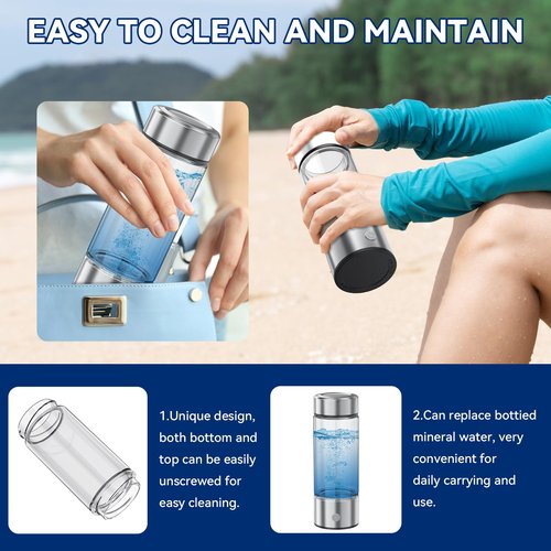 Portable Hydrogen Water Bottle, 420ml Hydrogen Generator with SPE/PEM Technology, High Hydrogen Concentration, USB Rechargeable, BPA-Free, for Home, Travel & Gym Ideal Gift for Health Lovers (Silver)
