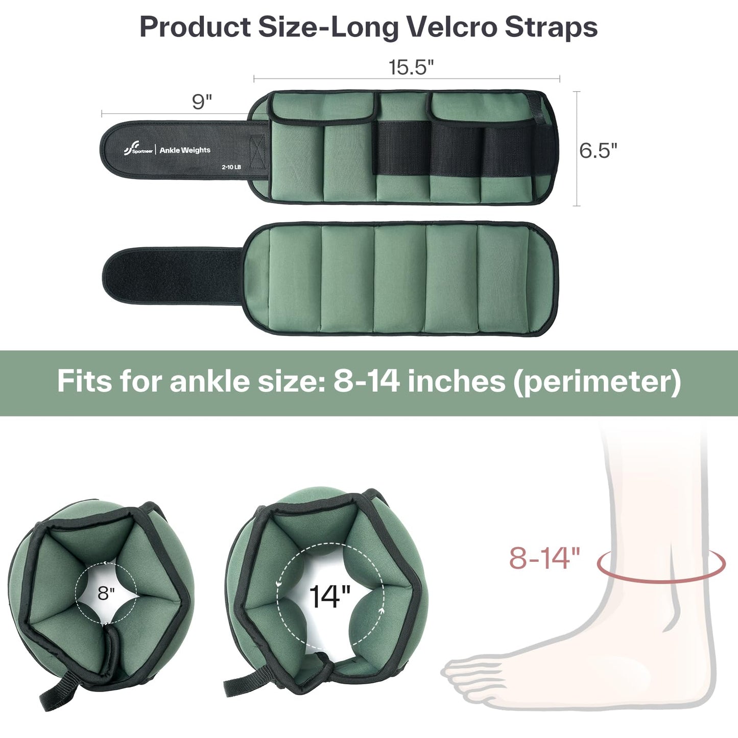 Sportneer Adjustable Ankle Weights for Women and Men 1 Pair of 4 8 12 16 20 LBS Heavy Weighted Leg Weights with Adjustable Straps, Strength Training Weights for Yoga, Aerobics, Gym, Fitness, Workout