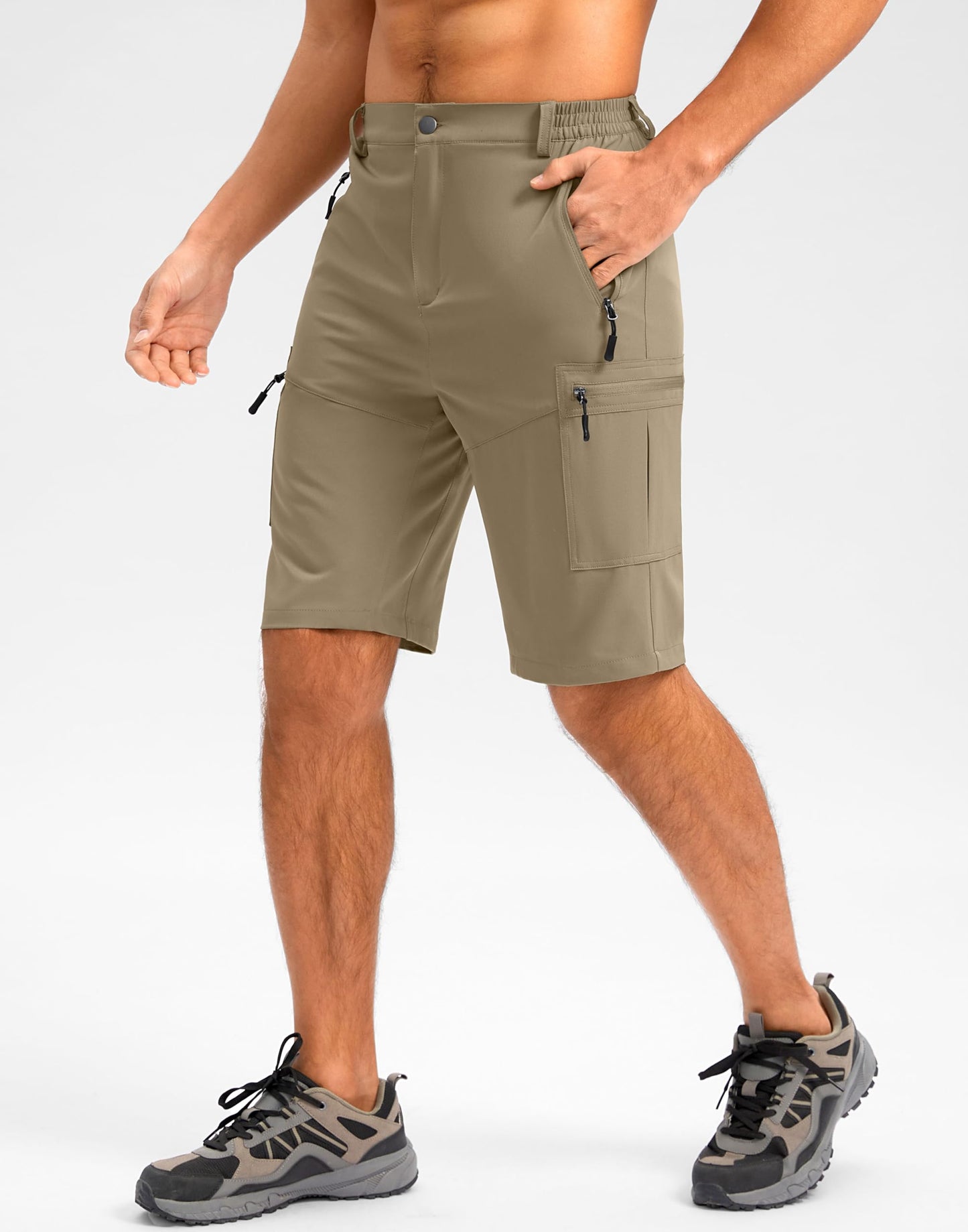 Pudolla Men's Hiking Shorts 11" Lightweight Cargo Work Shorts for Men Summer Travel Golf Casual Outdoor with 5 Pockets(Dusty Khaki Medium)
