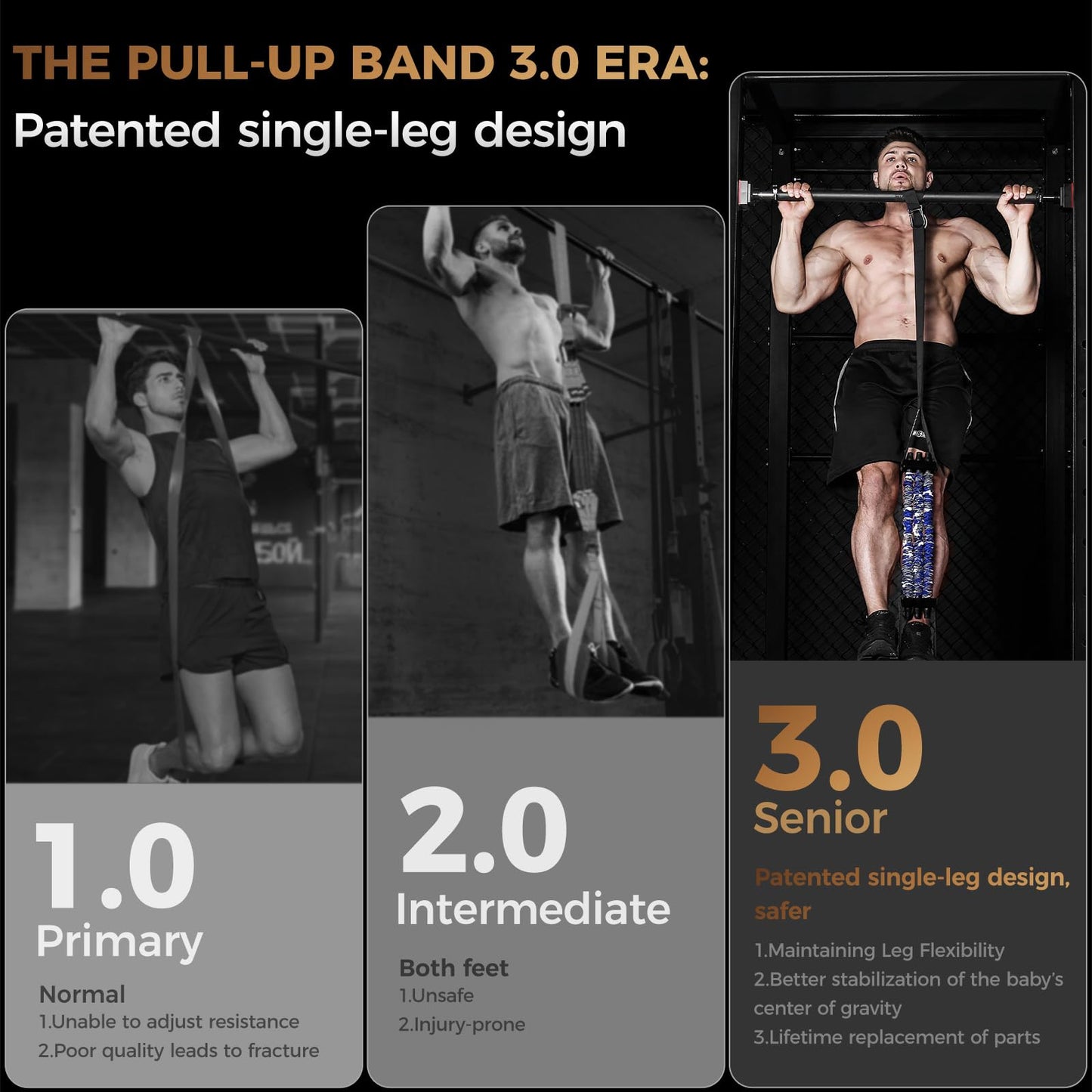 Innstar Pull Up Assistance Bands, Heavy Duty Resistance Band for Pull Up Assist, Adjustable Resistance 165-265lbs with Fabric Feet/Knee Rest, Pull Up Bands Assistance Bands (Upgrade Blue 165lbs)
