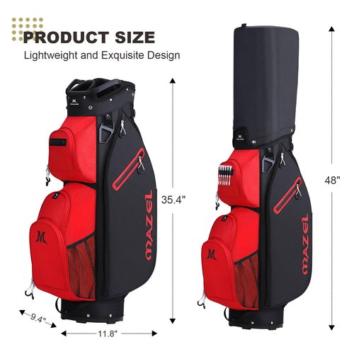 MAZEL Golf Cart Bag with 7-Way Full Length Dividers Top and 9 Pockets,Lightweight Golf Club Bag for Men & Women (Red Black)