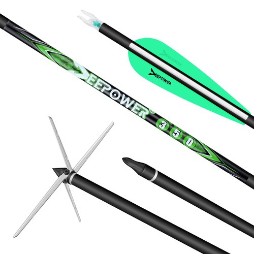 DEEPOWER 30" Hunting Carbon Arrows with 6 Pack 125gr Turkey Hunting Broadheads & Lighted Nocks for Compound Bow and Recurve Bow 350 Spine