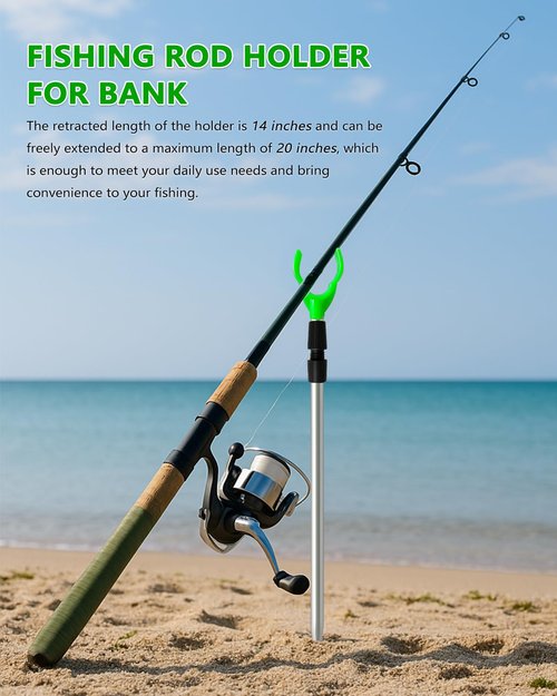 Fishing Rod Holder, Adjustable Telescopic Fishing Pole Holders for Ground Fishing Rod Holders Sand, 6-Pack with Alarm Bells