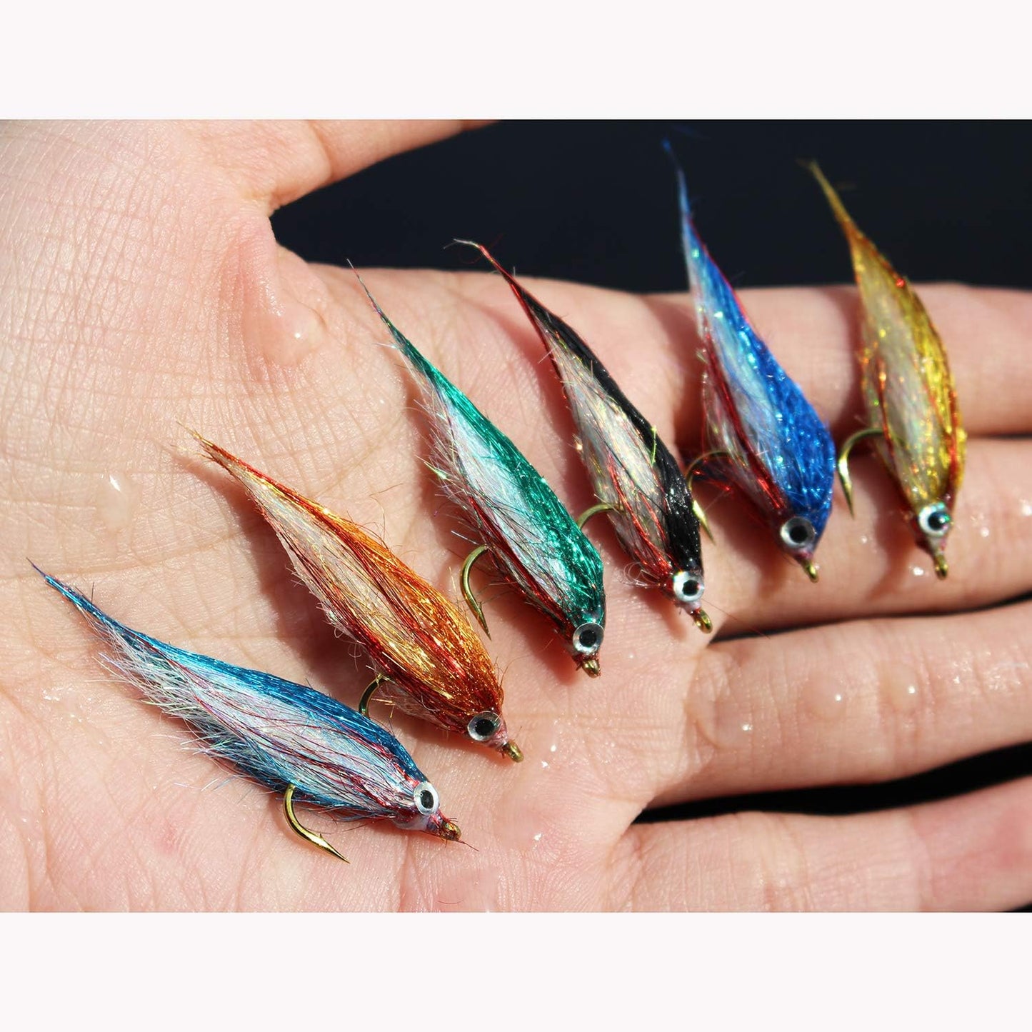 12 pcs Wounded Minnow Fly Ice Dub UV Polar Fry Slowly Sinking Salmon Trout Steelhead Fly Fishing Flies Lures Set-Size 8