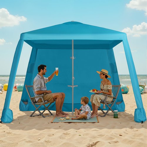 Beach Cabana, Easy Setup 6.6'×6.6' Canopy with Side Wall, UPF 50+ UV Protection Beach Tent Sun Shelter, Cool Cabana Tent with Waterproof Fabric, Sand Pockets, Portable Shelter for Family Friends