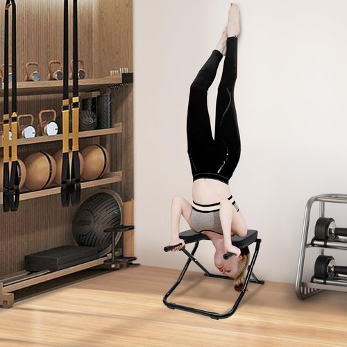 LYNICESHOP Yoga Headstand Bench, Inversion Chair for Headstand & Shoulderstand, Foldable Yoga Trainer for Balance & Strength, 330 lbs Capacity, Portable Home Gym Equipment (Black)