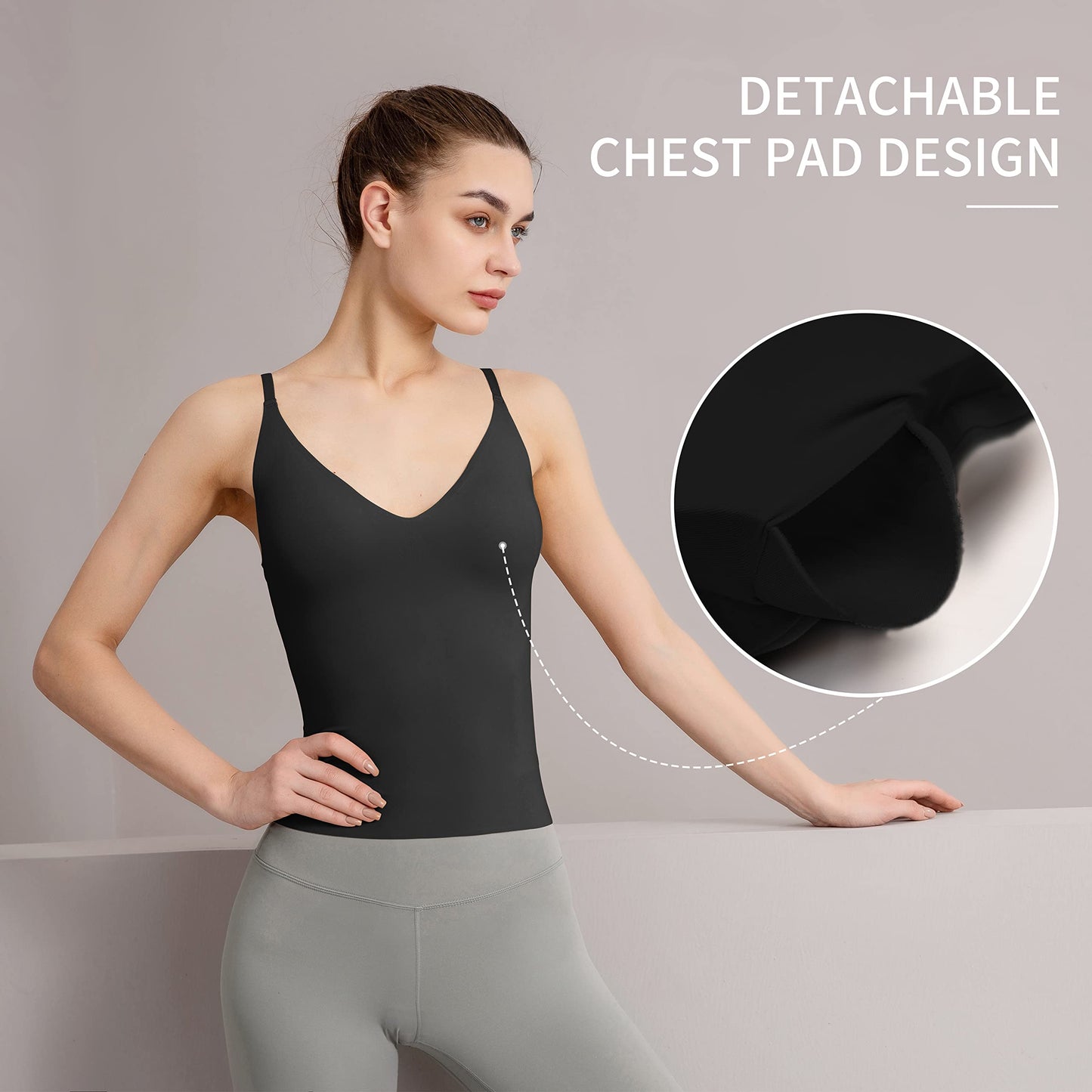 Women's Fit Camisole with Built in Bra - Spaghetti Straps Camis Tank with Chest pad One-Piece Cut Seamless (M, A-Style-Black)