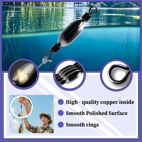 Natufish Brass Swivel Fishing Weights & Bullet Sinkers for Freshwater and Saltwater Fishing | Drop Shot Tackle Kit with 40Pcs Removable Bass Sinker Weights, Corrosion-Resistant Swivel Rolling Design