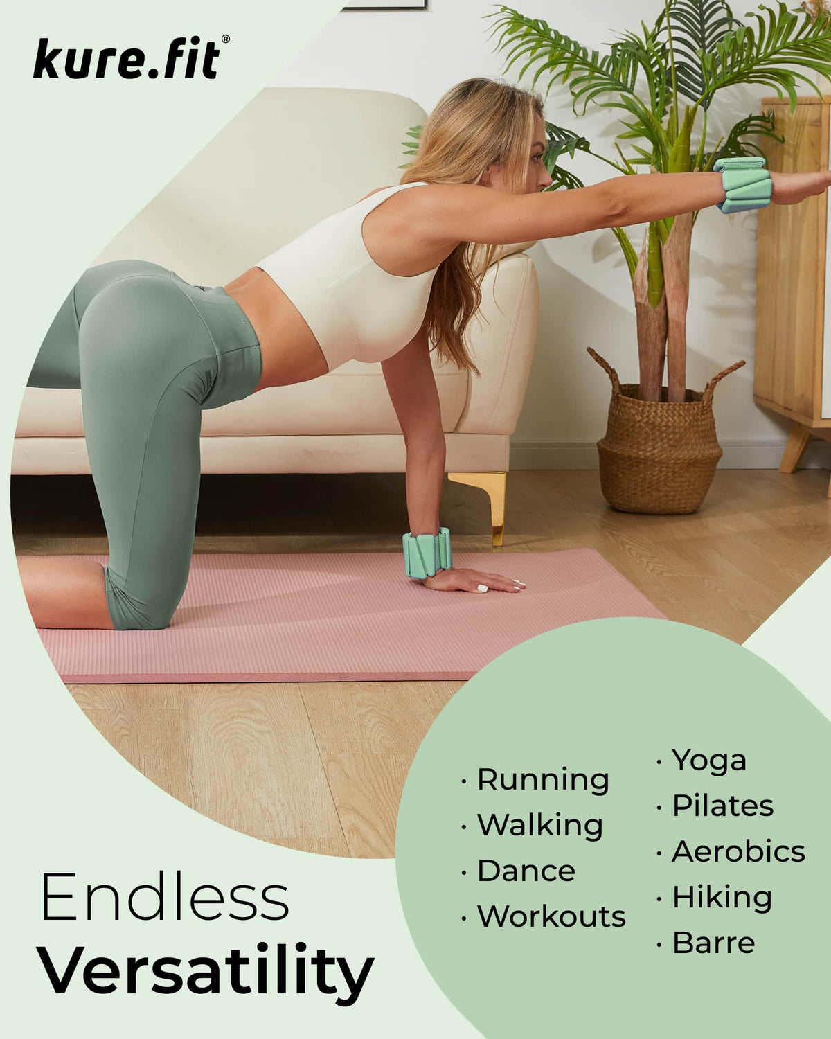 kure.fit Weighted Bangles | Adjustable Wrist and Ankle Weights for Women 2LB Each (Set of 2) | Ankle Weights for Yoga, Pilates & Walking | Leg & Arm Weights for Men | Home & Gym Workouts