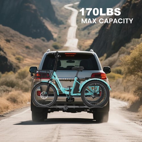 MOONCOOL Folding Hitch Trike Rack, 170 lbs Capacity, Fits Up to 5" Fat Tires and 42"-59" Wheelbase, Rear Carrier for Adult Tricycles, 2" Receiver Mount for Cars, SUVs, Vans, RVs