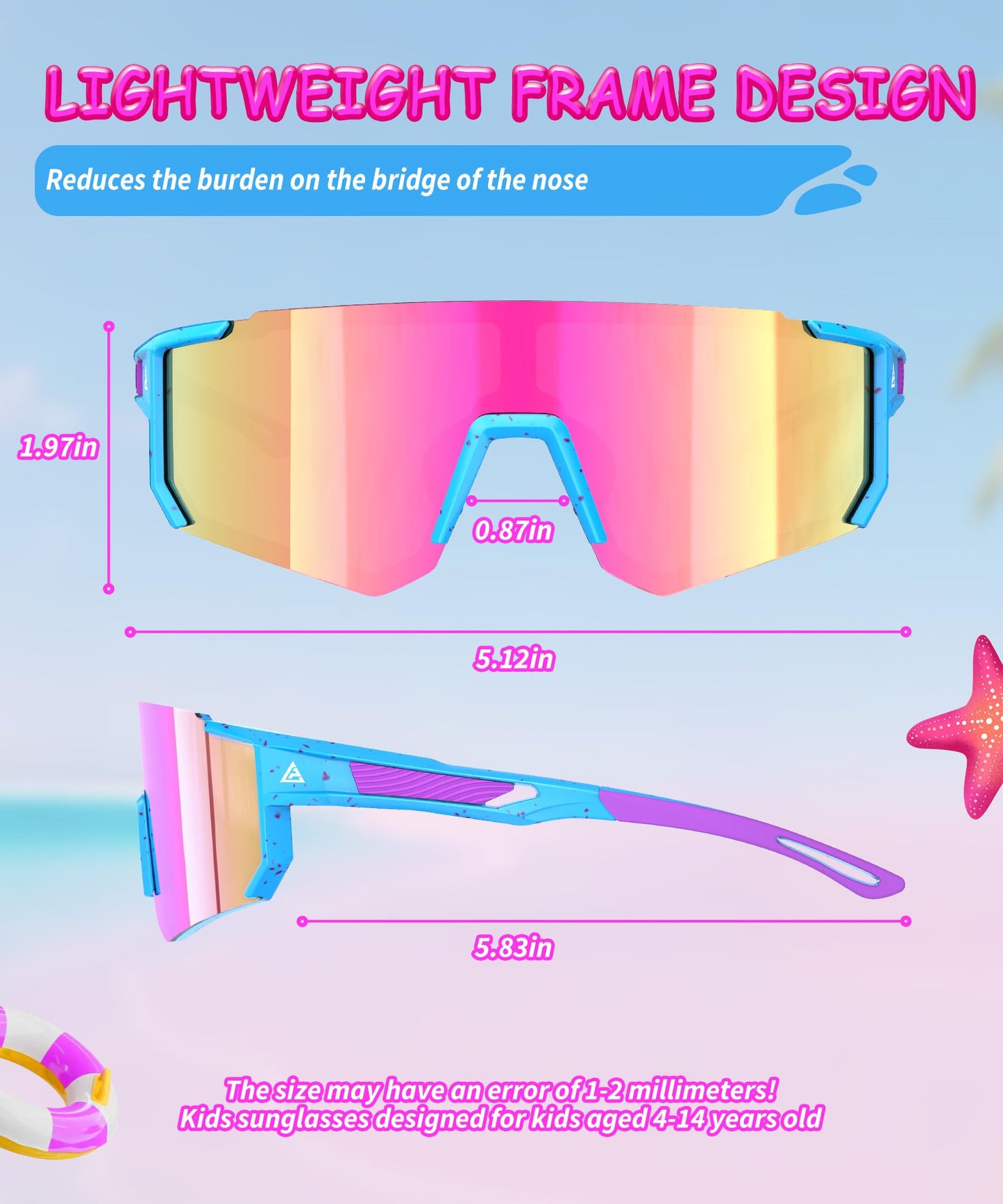 QALLY Kids Sunglasses Youth Baseball Softball Sunglasses for Girls Boys Age 4-14 UV Protection Sports Kids 3 Pack