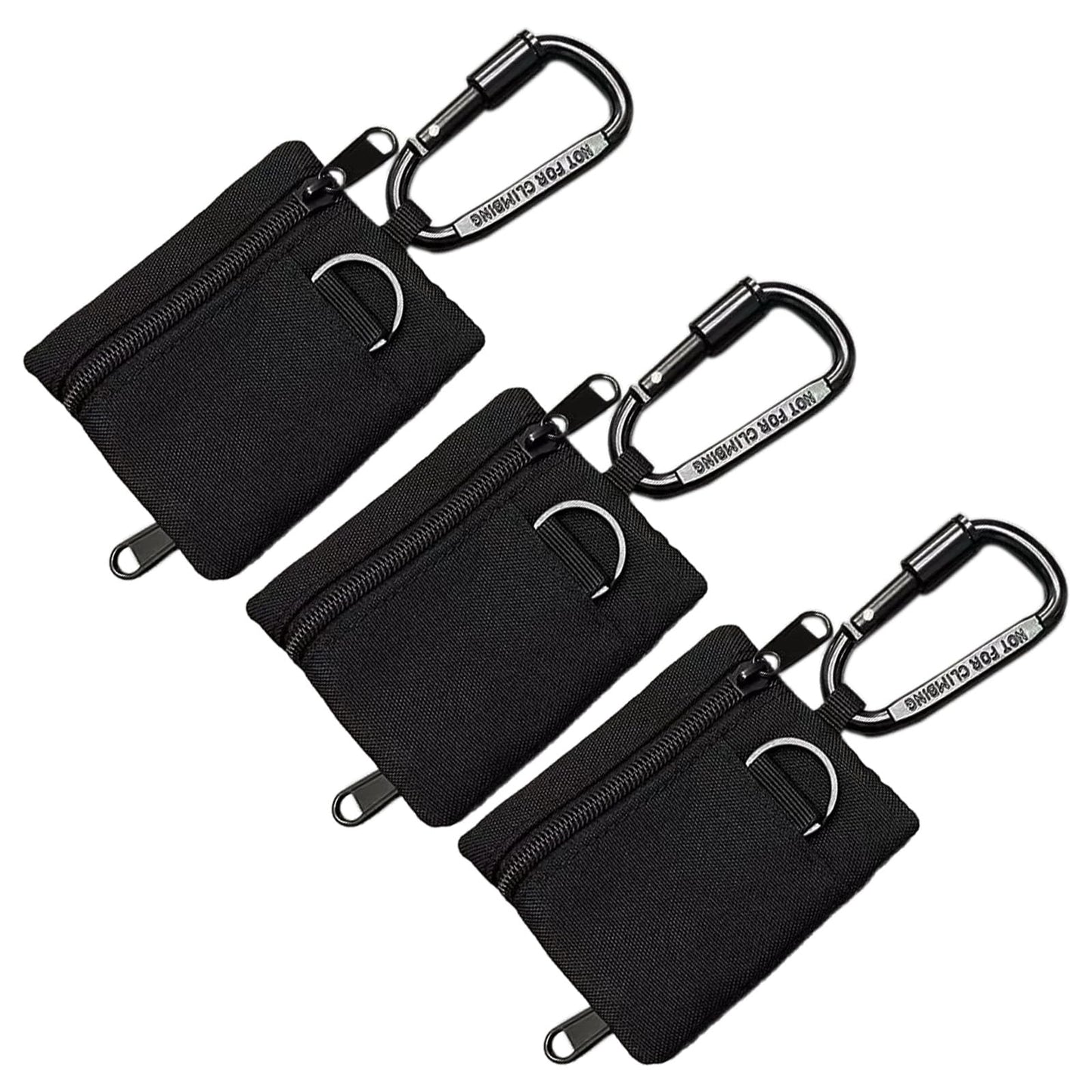 3 Pack Tactical EDC Keychain Pouch with Upgraded D-Ring - Military Mini Molle Utility Organizer for Outdoor, Hiking, Camping, Belt Gear, Zipper Pocket Bag (Black)