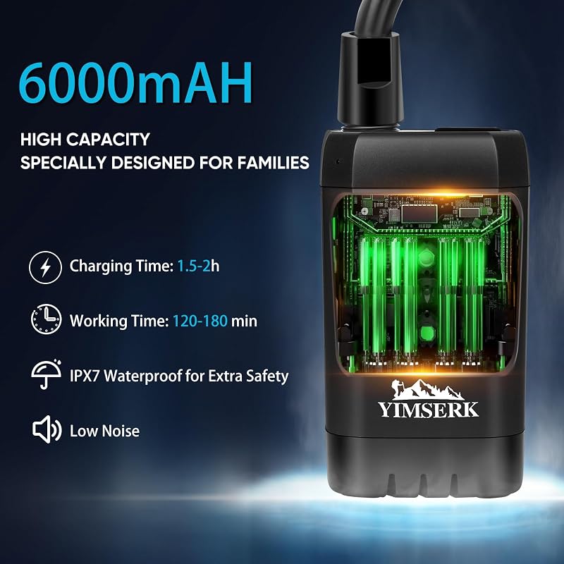 6000mAh Portable Camp Shower with 2000W Immersion Heater - USB-C Rechargeable Outdoor Shower Kit (Black)