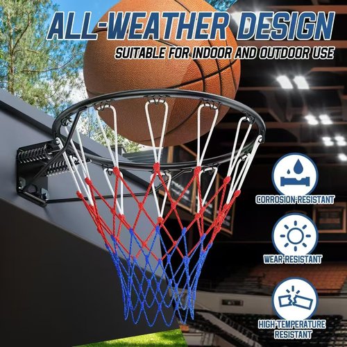 Airjam Basketball Rim, 18" Replacement Wall Mounted Outdoor Basketball Hoop, Heavy Duty Solid Steel, Double Spring Basketball Hoop Rim with All Weather Net for Indoor and Outdoor Hanging, Black