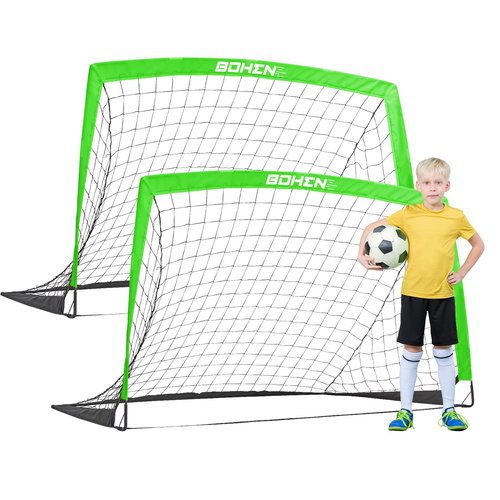 BOHEN 5x3ft Portable Soccer Goal for Kids Backyard with Carry Bag - Easy Folding Lightweight Fun for Outdoor Indoor Training Games for Teen Youth Adult (Green, 5x3 FT, 2 Pack)