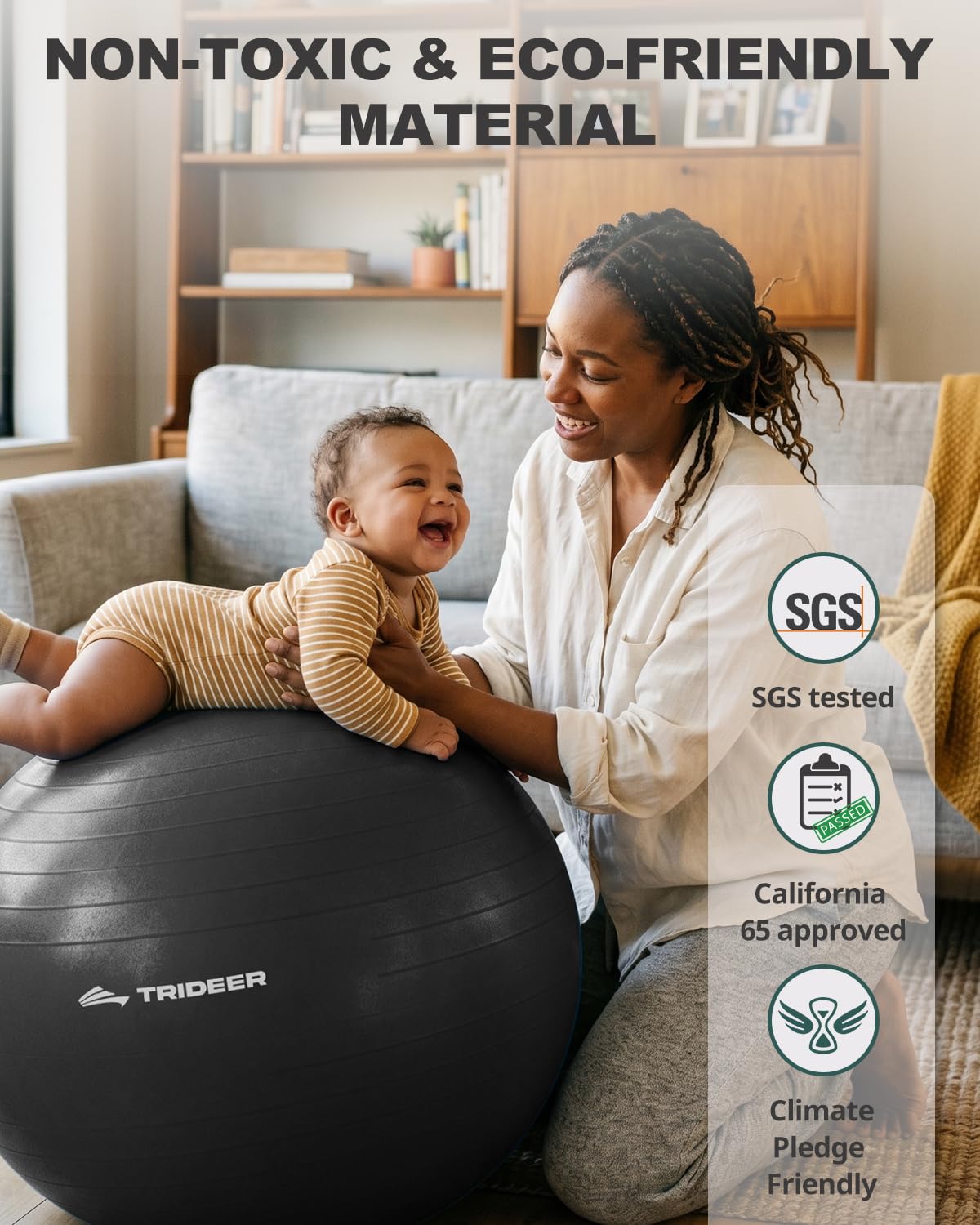 Trideer Extra Thick Yoga Ball Exercise Ball, 5 Sizes Ball Chair, Heavy Duty Swiss Ball for Balance, Stability, Pregnancy and Physical Therapy, Quick Pump Included (Black, M(19-22ines/48-55cm))