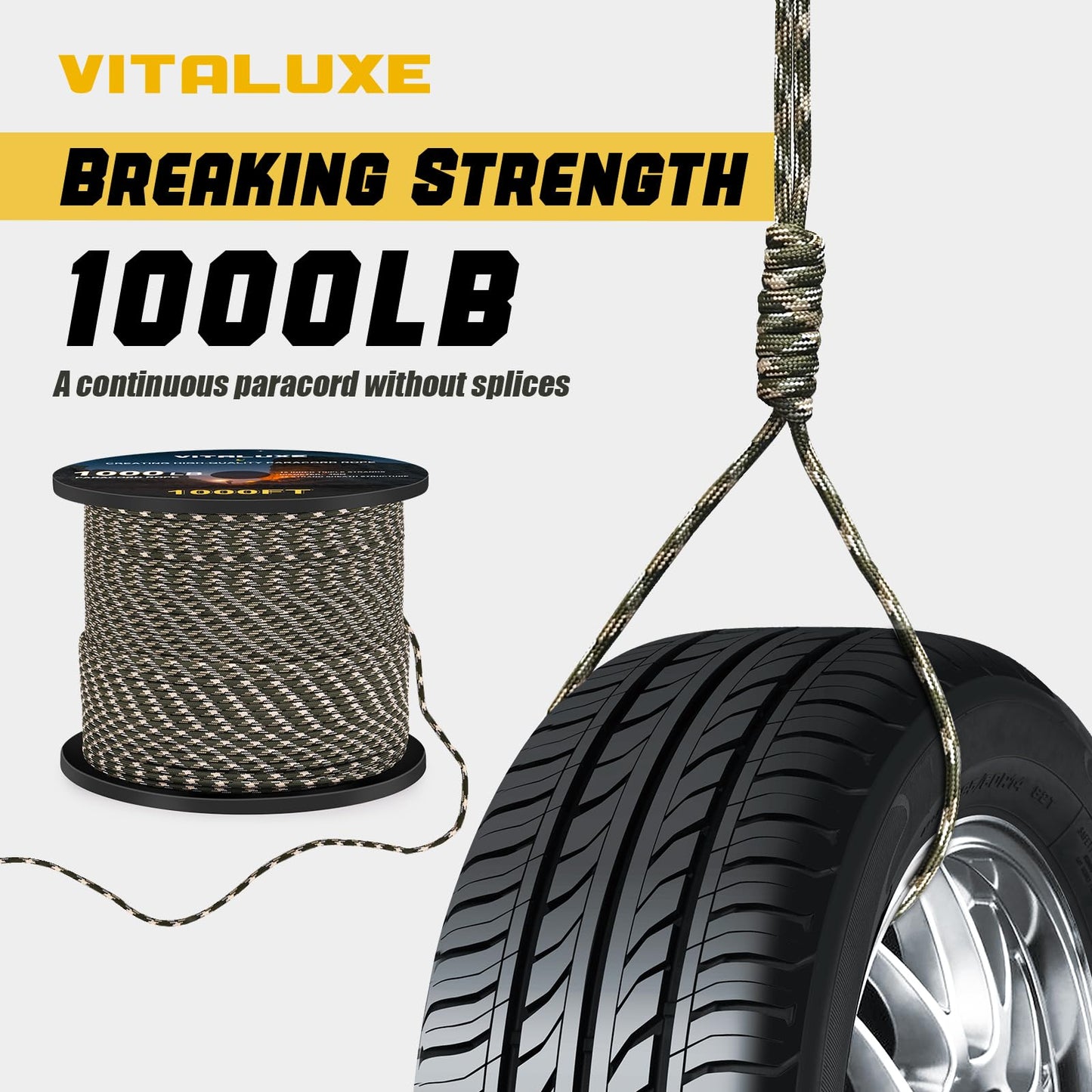 VITALUXE 1000lb Paracord Rope, 4mm 12 Triple Strands 1000FT, Forest Camo