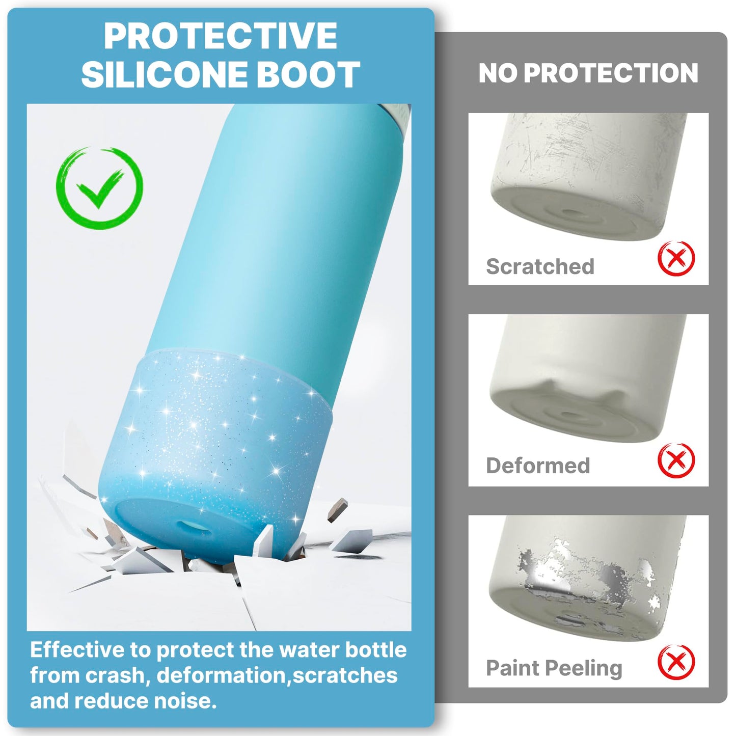 Diumepo Silicone Boot for 40 oz Owala Water Bottles, Anti-Slip Protective Sleeve for Owala Twist & FreeSip & Flip Insulated Water Bottle, Boot Bottom Base (Glitter Blue)