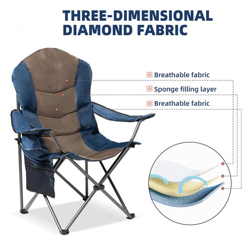 Foristrail 2 Pack Folding Camping Chairs for Adults - High Back Padded Portable Outdoor Lawn Chairs 400lbs Capacity, Adjustable Armrests - Lightweight Camp Chairs Set (Blue & Brown)