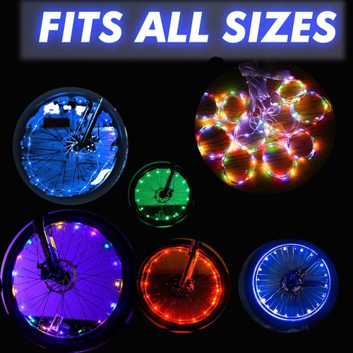 dobestyou 2-Pack Colorful LED Bike Wheel Lights – Night Riding Bicycle Rim Lights, IP65 Waterproof, 3 Lighting Modes, Easy Installation Fits Most Bikes, No Riding Interference, Includes Batteries