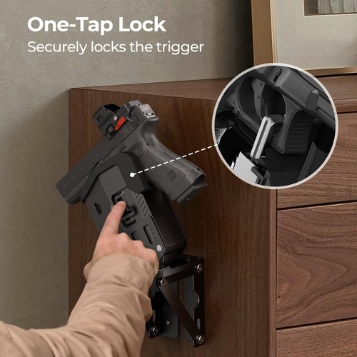 ONNAIS Wall Mount Pistol Safe - Biometric Gun Safe for Handgun with Fast One-Handed Access, Sturdy Mounted Trigger Lock Gun Rack for Wall, Nightstand, Bedside, or Desk, Concealed Firearm Storage