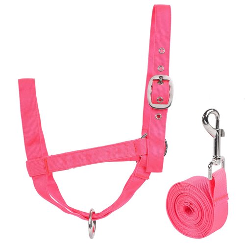 Calf Halter with Leading Rope Adjustable Calf Halter with Leading Rope for Miniature Horse Donkey Goat Foal Nylon Cattle Training Supplies Pink S